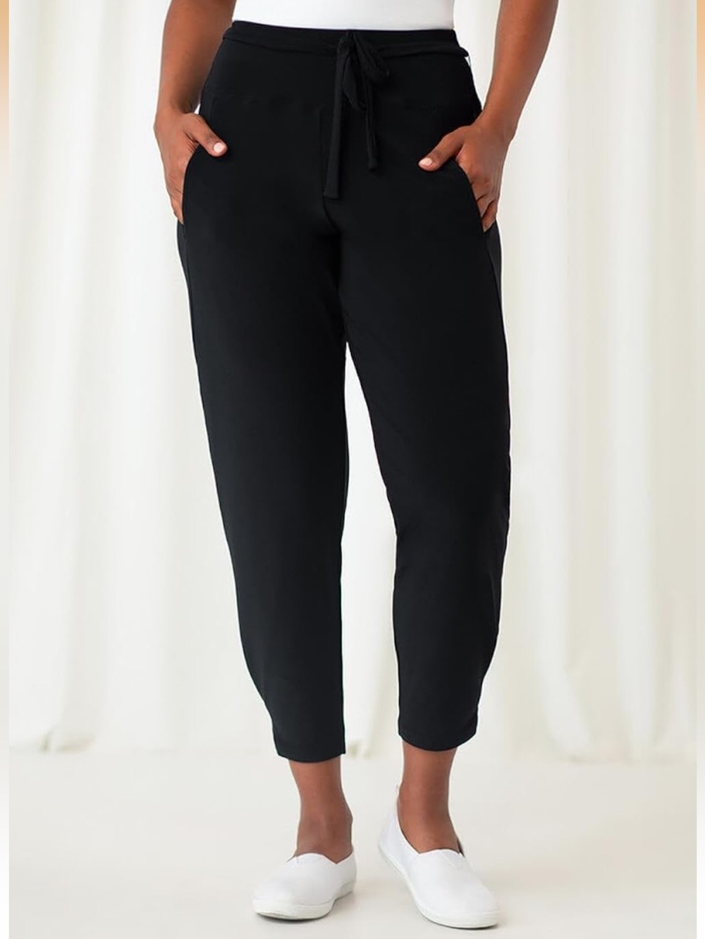 SYMPLI BLACK BELTED PLEAT HEM RELAXED FIT JOGGER PANT